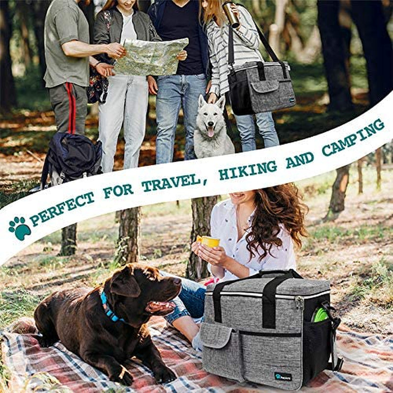 Dog Travel Bag - Travel Pet Organizer with Food Container and Bowls, Perfect for Weekend Camping, Cat Diaper Bag (Grey, Large)