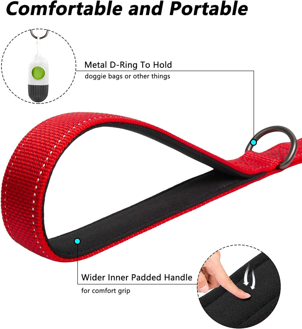 4FT Heavy Duty Dog Leash with Soft Padded Double Handle, Durable Strong Clasp Dog Leashes, Reflective Nylon Walking Lead for Large,Medium,Small Breed Dogs, Red